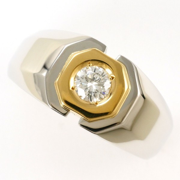 PT900 プラチナ K18YG リング 20.5号 ダイヤ 0.325 鑑別書 ジュエリー 中古