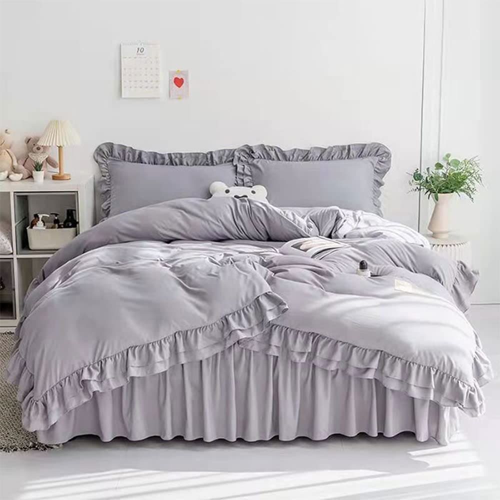 布団カバーセット フリル 寝具カバーセット 3点セット 4点セット ベッドカバー 可愛い 洗える 掛け布団カバー ボックスシーツ 枕カバー かわいい 布団かばー アイボリー 洋式・和式兼用 ふとんかば 5,113円