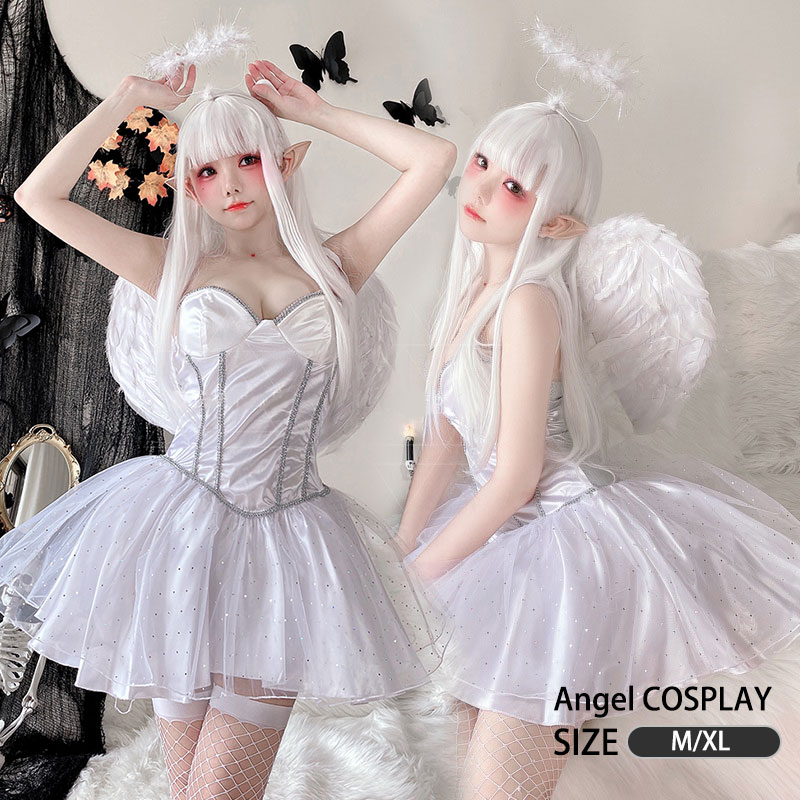 INS話題天使 コスプレ セクシー コスプレ 天使 エンジェル 羽根 羽 妖精 悪魔 デビル 小悪魔 魔女 ペア コスチューム セット 可愛い 人 女性 レディース ハロウィン 衣装 仮装 セクシー