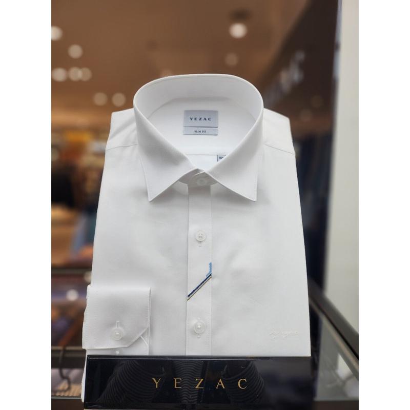 AK平沢店シャツ コットン混紡 プラケットディテール ポイントスリムフィットシャツ ホワイト YJESBS1