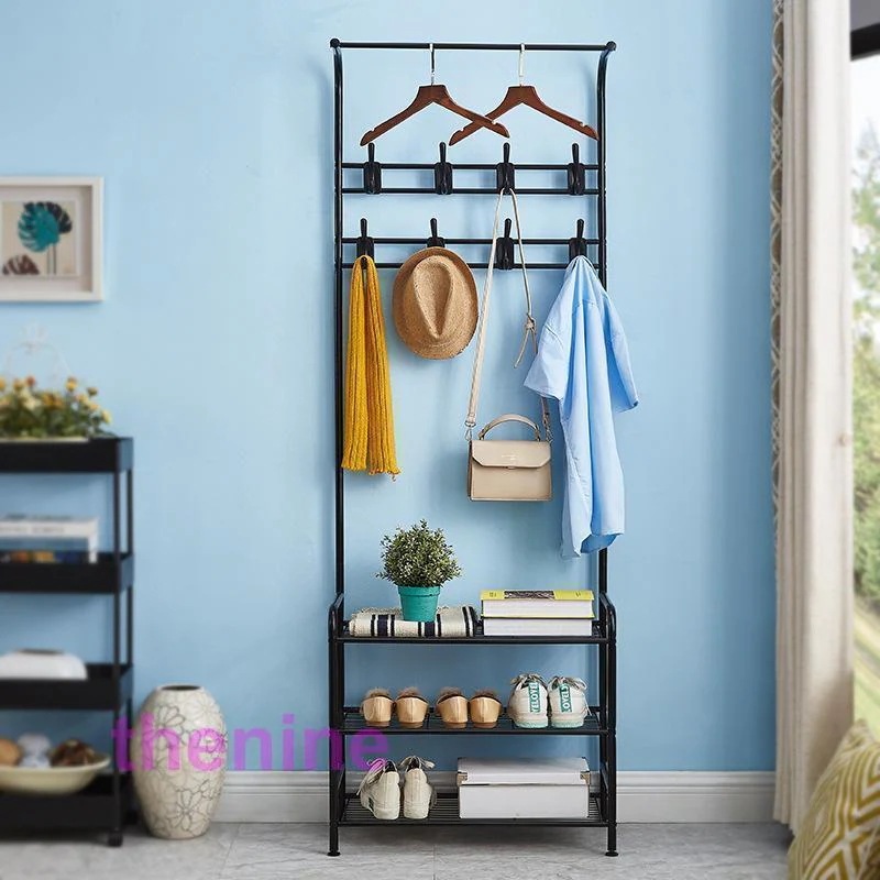 ハンガーラック スリム おしゃれ 洋服掛け フック付き 3段棚付き 帽子 コート掛け 組立簡単 衣類 収納 ラック 洋服 ハンガーポール 省スペース 多機能 部屋