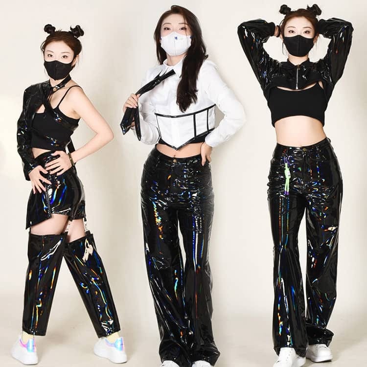 2026新型 タイムセール レディース 韓国 アイドル衣装 ダンス衣装 大人フェイクレザー セットアップ ヒップホップ ダンス衣装 キッズダンス ガールズ 上下セット JAZZ チア ダンスウェア D
