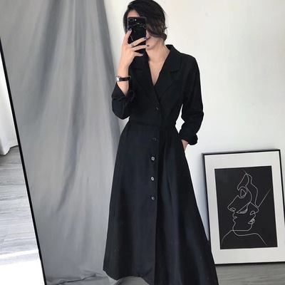 シックロングワンピース ワンピース ブラウス ロング丈 長袖 Vネック フレア Aライン