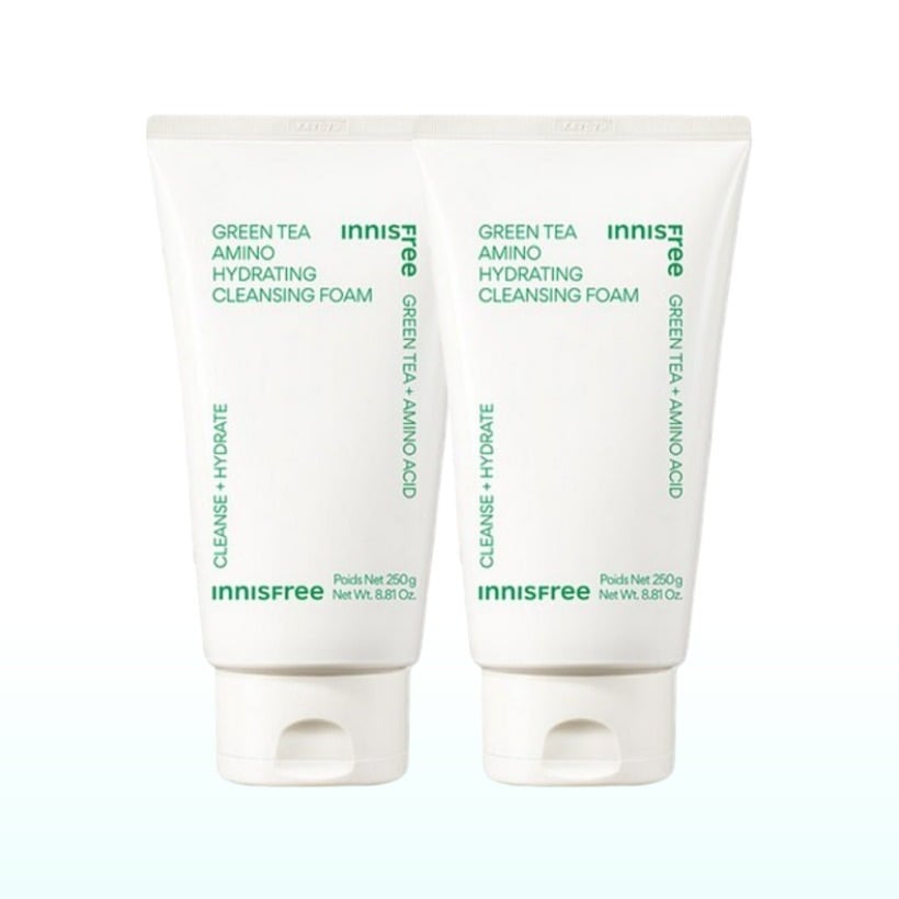 [1+1 低刺激 フォームクレンザー 大容量 韓国人気] グリーンティー アミノ 水分 クレンジングフォーム 250g x2本 保湿 ヒアルロン酸 ソフト アミノ泡 低刺激 フォームクレンジング