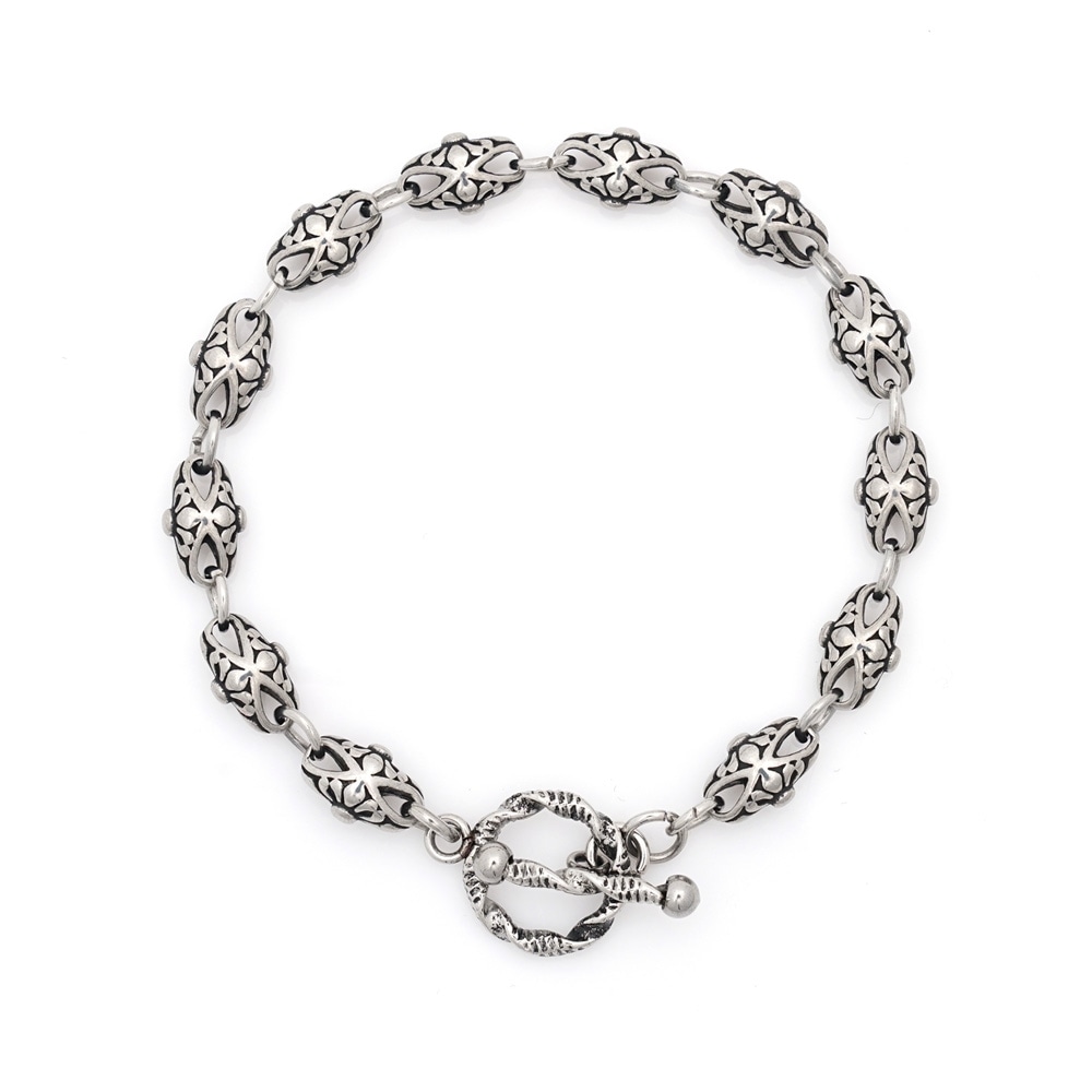 JBANS クラシックアンティークシールドサージカルスチールトグルバーチェーンブレスレット (C2201-AC834_SV)