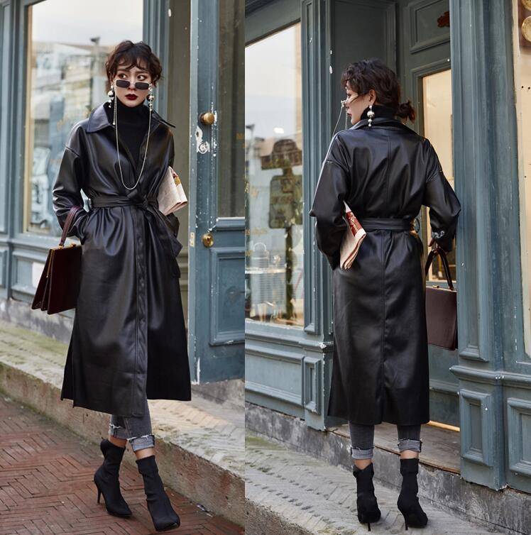 【急速出荷!】レザージャケット レディース トレンチコート　ライダースコート　ロング フェイクレザー 大きいサイズ アウター ベルト付 シンプル 3色あり