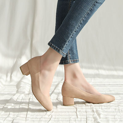 ラウンドトゥのベーシックなシンプルパンプス4ヒールデイリーパンプスN4-2