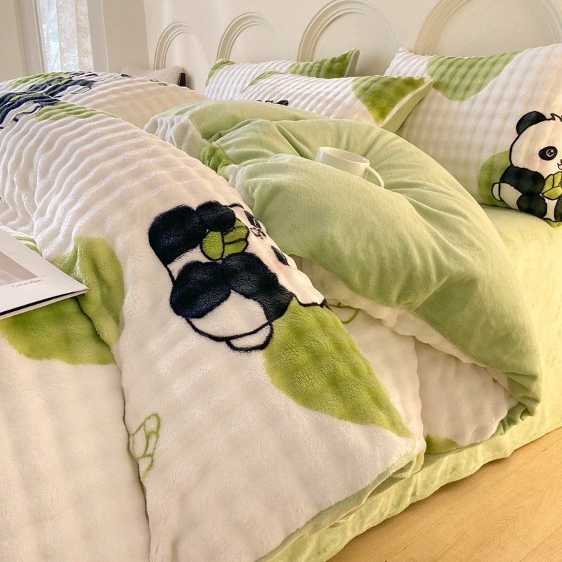 フランネル4点ウィンタープラスベルベット掛け布団カバーミルクベルベット冬寝具セットバブルベルベット寝具セット