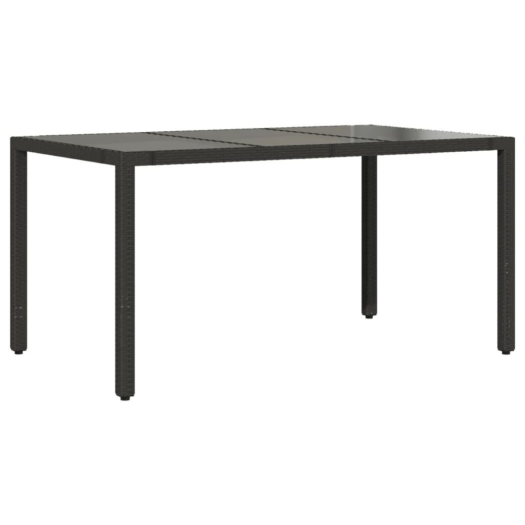 ガーデンテーブル ガラストップ付き 150x90x75 cm ポリラタン製 ブラック