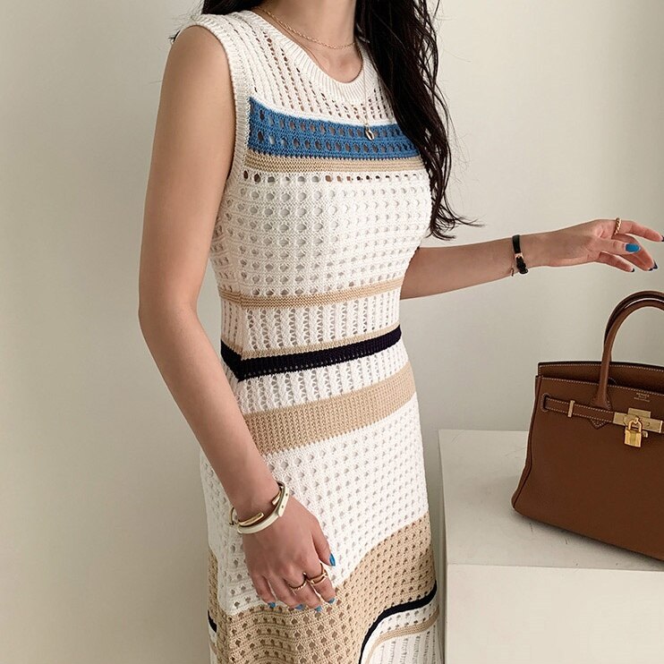 3color レディース ワンピース ミモレ ミモレ丈 ロング ロング丈 袖なし ノースリーブ