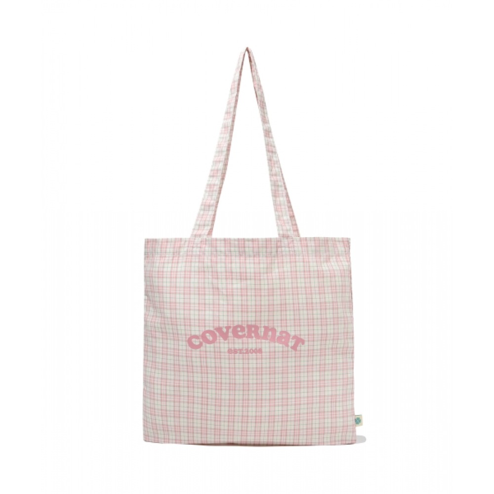 COVERNAT WOMAN クローバーハートチェックエコバッグピンク