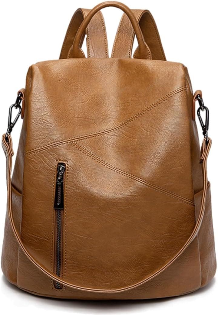 レディース リュック お洒落 バックパック 軽量 リュックサック 肩掛け バッグ PU ショルダーバッグ 防水 防犯 機能性(ブラウン, ミディアム)