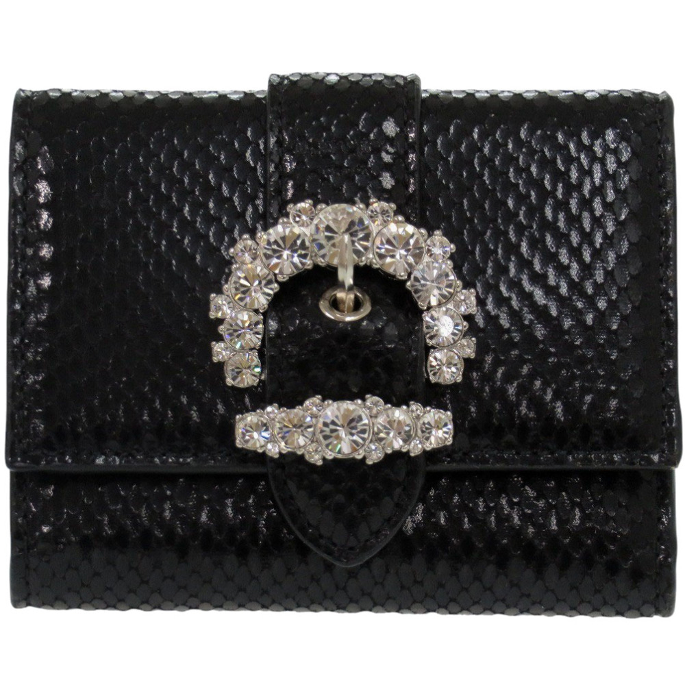 新品同様 コンパクトウォレット 三つ折り財布 型押しレザー/型押しレザー ブラック 1655【中古】 レディース