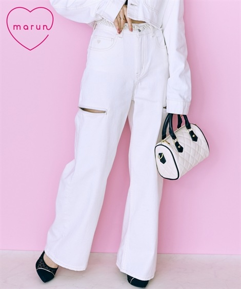 ロングパンツ 大きいサイズ サイドジップワイドデニムパンツ marun