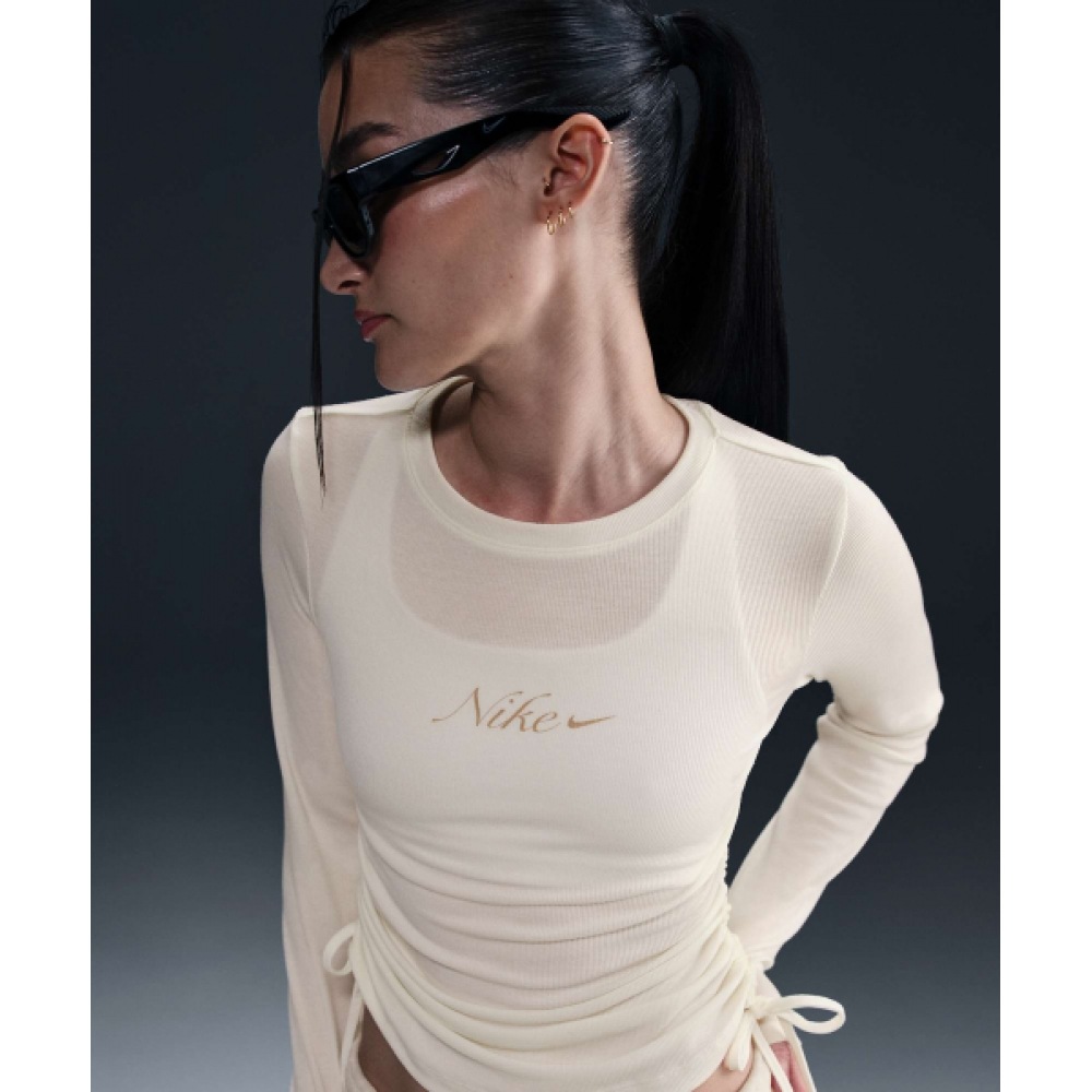ナイキスポーツウェアリブ付きロングスリーブモーダルクロップトップ W-セール:フォッシルストーン/ HV5026-133