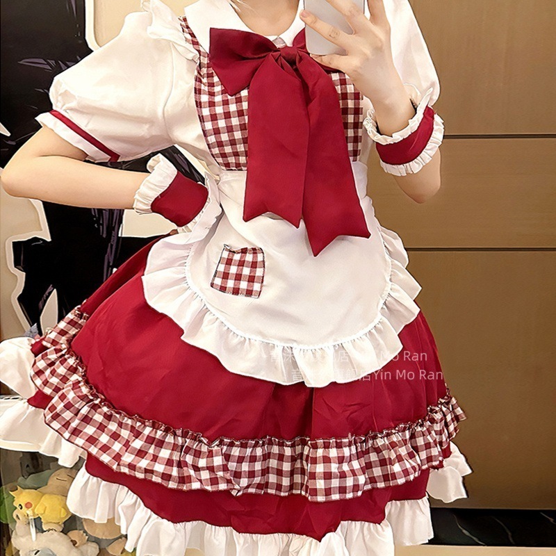 コスプレ　ハロウィンハニーメイド服 ~ 新軍服lolitaワンピース白黒格子大きいサイズコスプレアニメ服装女性