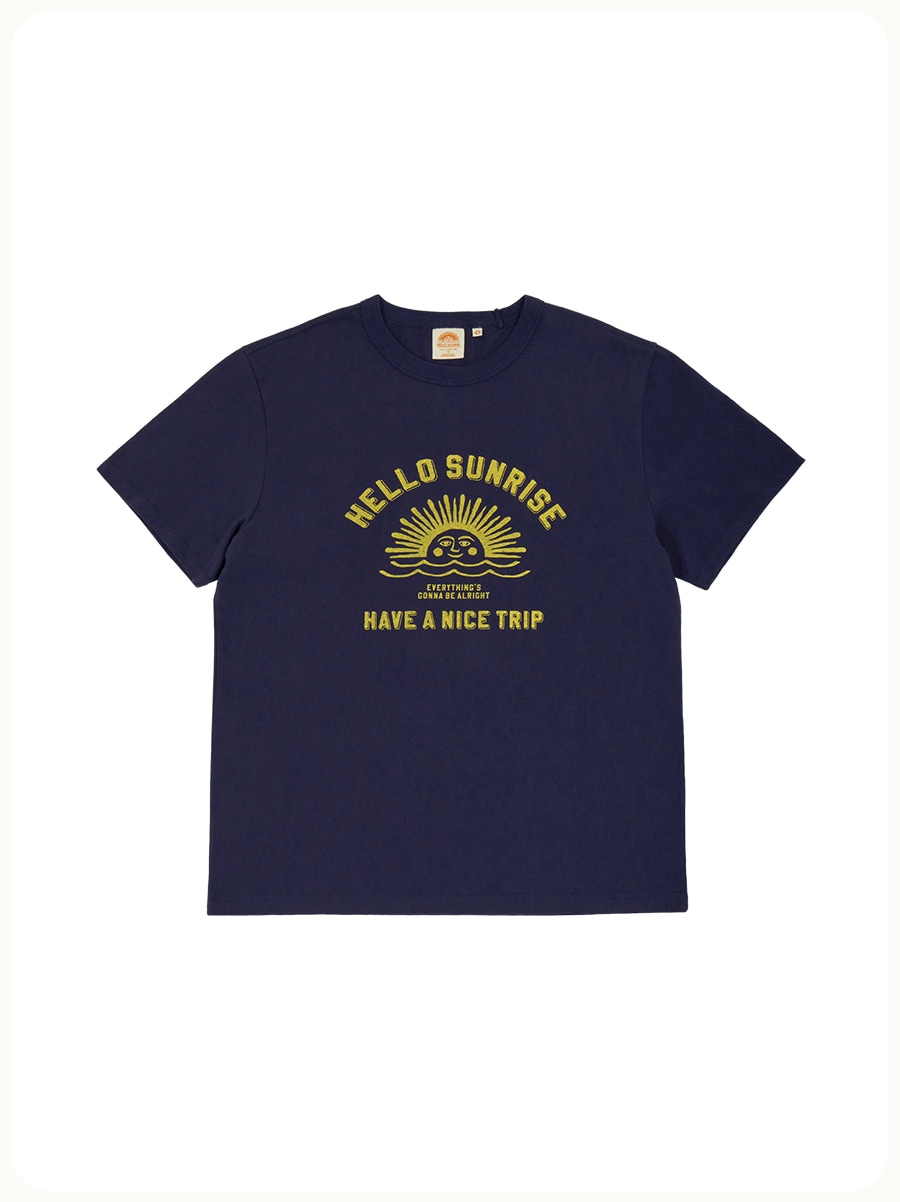 HELLO SUNRISE VTG Arch Logo Tee Purple Navy