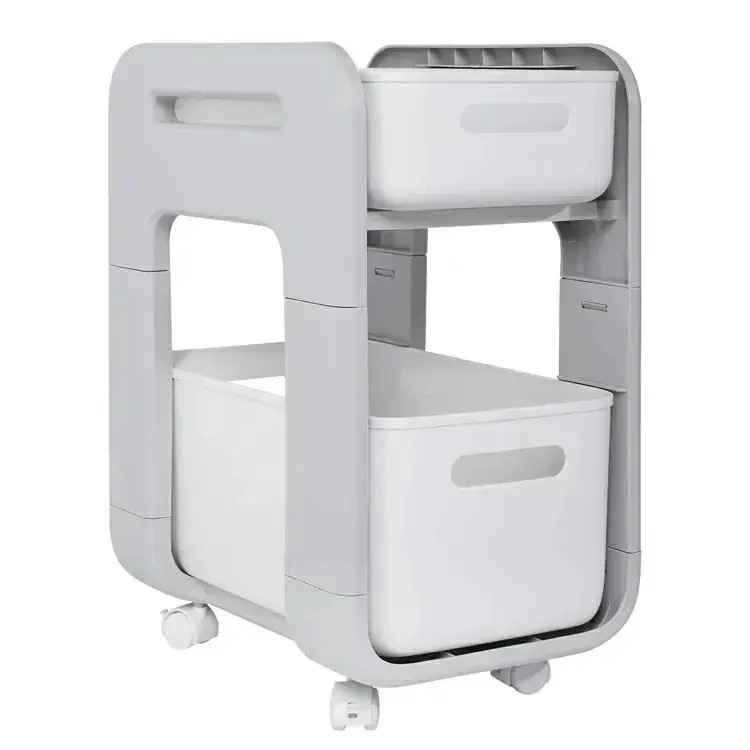 [現品/新品]2段 台所収納 360度回転可能 幅255×奥行38×高さ485cm キッチンワゴン 調味料ラック キャスター付きワゴン グレー 総耐荷重kg 収納ラック 組立簡単 移動式 小物収納 収