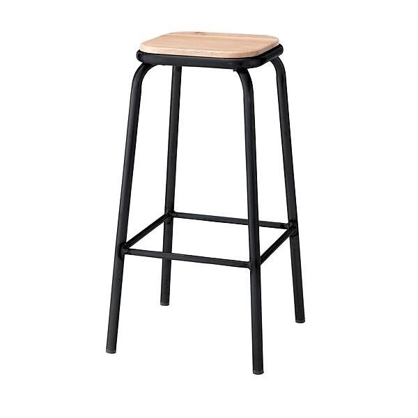 シンプルハイスツール/バーチェア [ブラック] 天然木（アッシュ）座面 高さ73cm PC-67BK