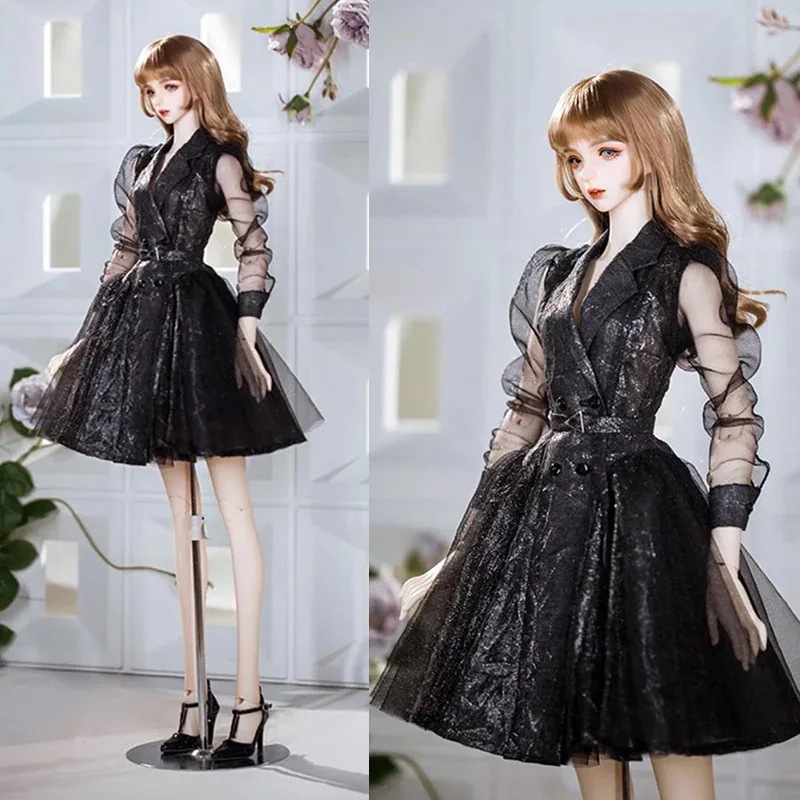 BJD 1/3 ドール服 切り替えワンピース 黒色 長袖 SD/SD16/SDGR/69cm女の子サイズ球体関節人形用衣装