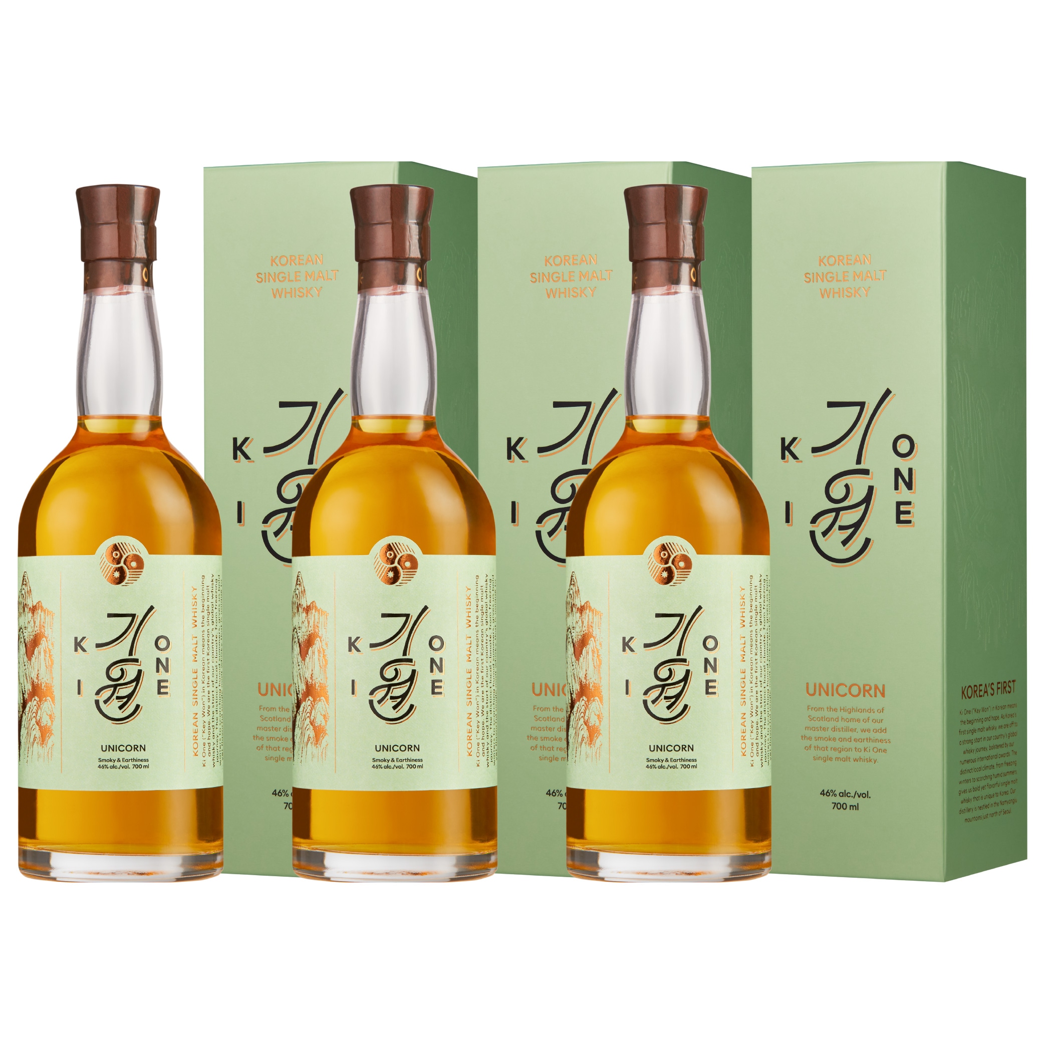 正規品 キウォン ユニコーン 3本セット 700ml / 韓国 ピーテッドモルト ニューオーク ＆ バーボンカスク ギフトBOX入り Ki One
