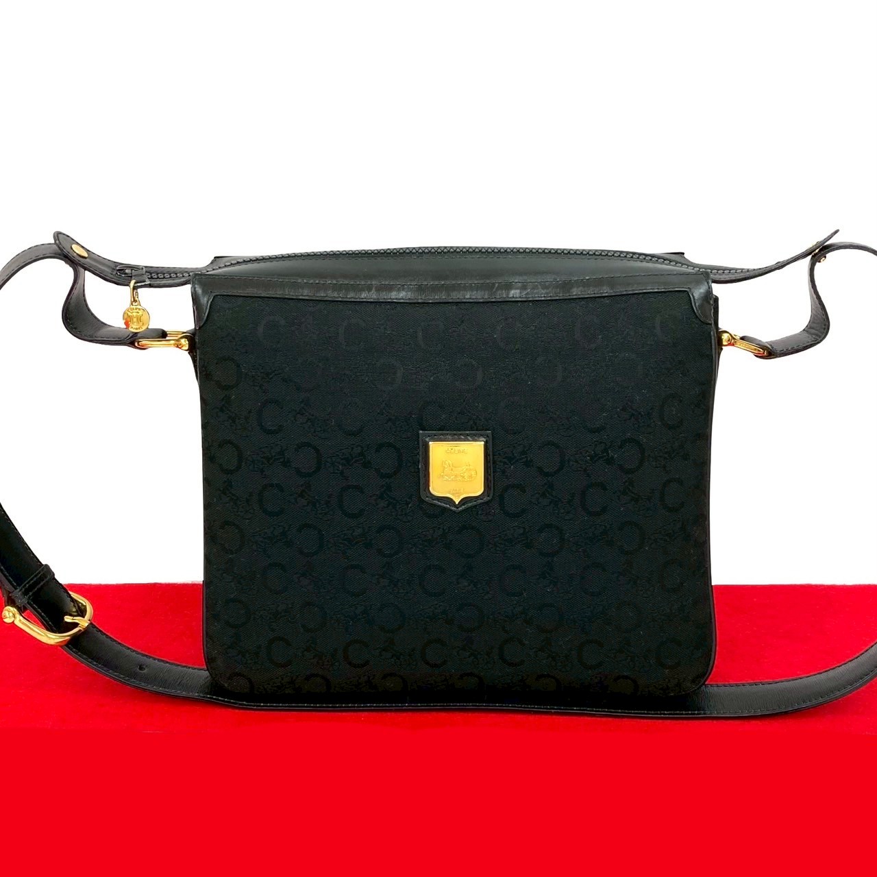 ヴィンテージ Cマカダム 馬車金具ショルダーバッグ レザー キャンバス ブラック 40514