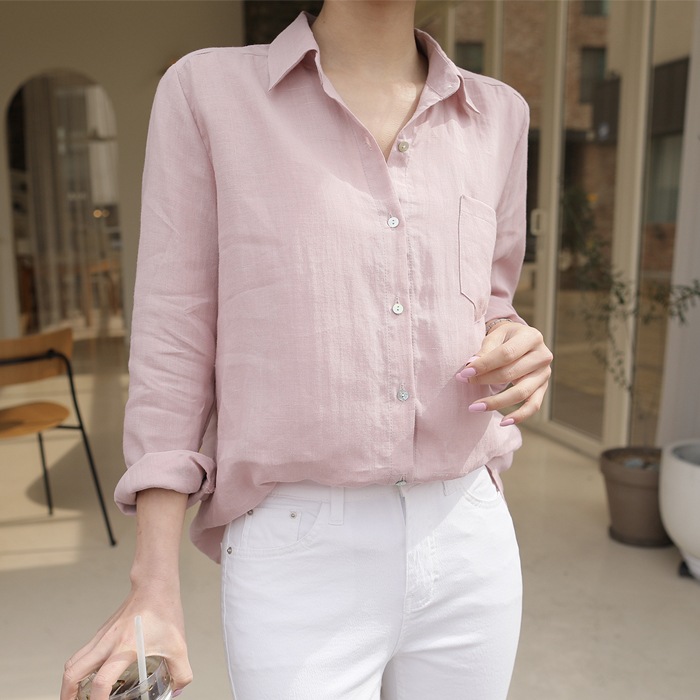 [韓国ファッション] ワンポケット リネンシャツ