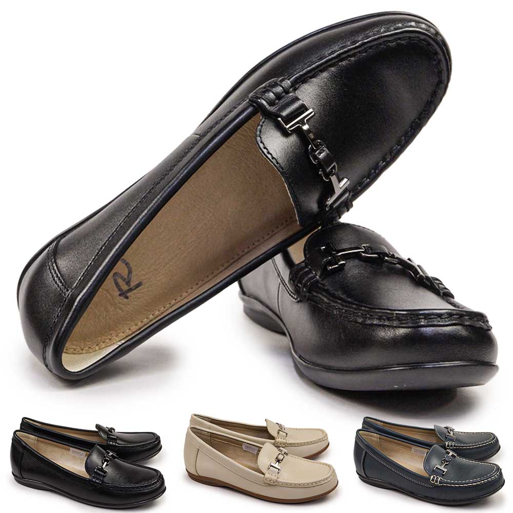 S04C レザー 本革 軽量 ビット付きフラットシューズ