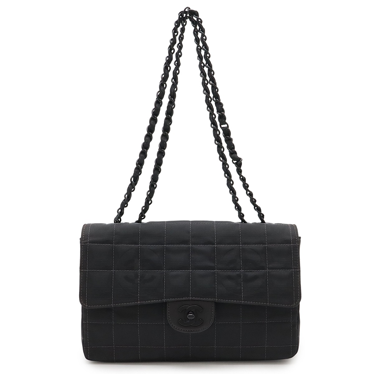 ニュートラベルライン チェーンショルダー ショルダーバッグ 2WAY ナイロンジャガード レザー ブラック 黒 A1528