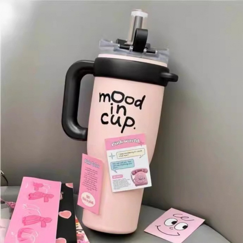 男女学ストローマグ セラミック内胆 ハンドル付ポータブル 水筒