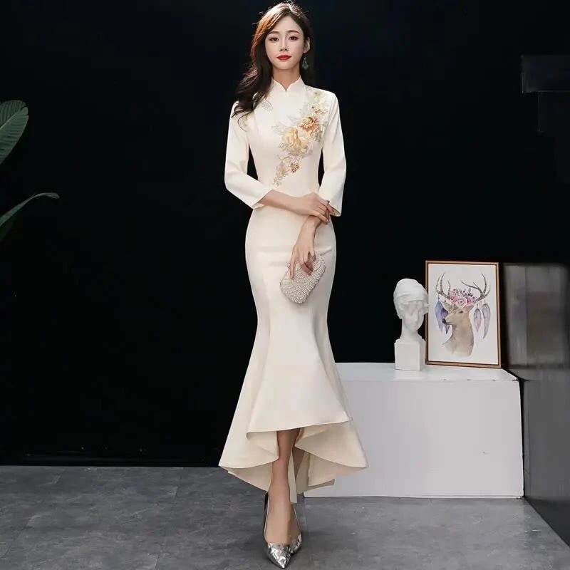 チャイナイブニングドレス2025宴会チャイナドレススカートホストテール女性痩身毎日歓迎エチケットレディ