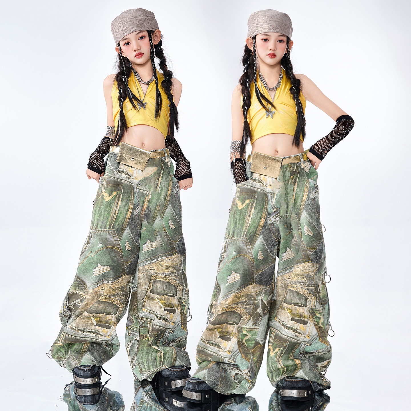 クールガール クロップトップス ジャズダンスの女の子用衣装トレンディでスタイリッシュな女の子用ジャズストリートダンスパフォーマンス衣装甘くてクールなスタイルの女の子用グループファッションショー衣装