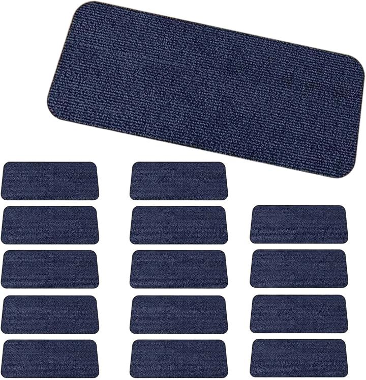 階段 滑り止めマット 15枚セット 階段用 カーペット ズレない 洗える 吸着マット 傷防止(ネイビー)