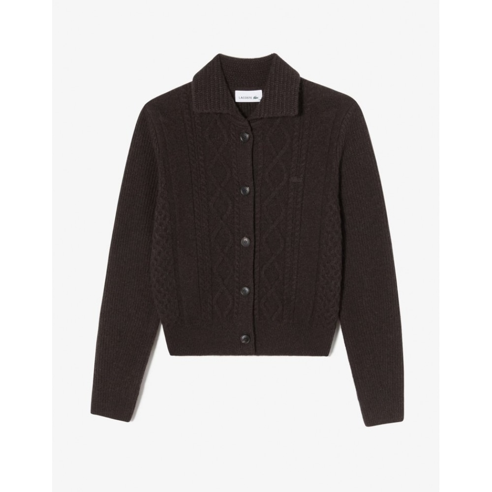 ラコステ女性用ケーブルクロップカーディガン AF779E-54N SHI