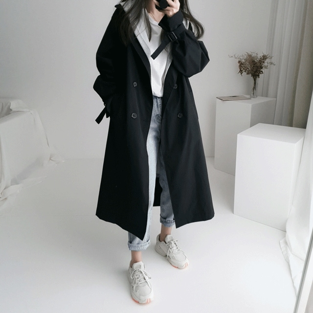 [価格実話~2XL] オーバーフィット ダブルボタン トレンチコート (2col)