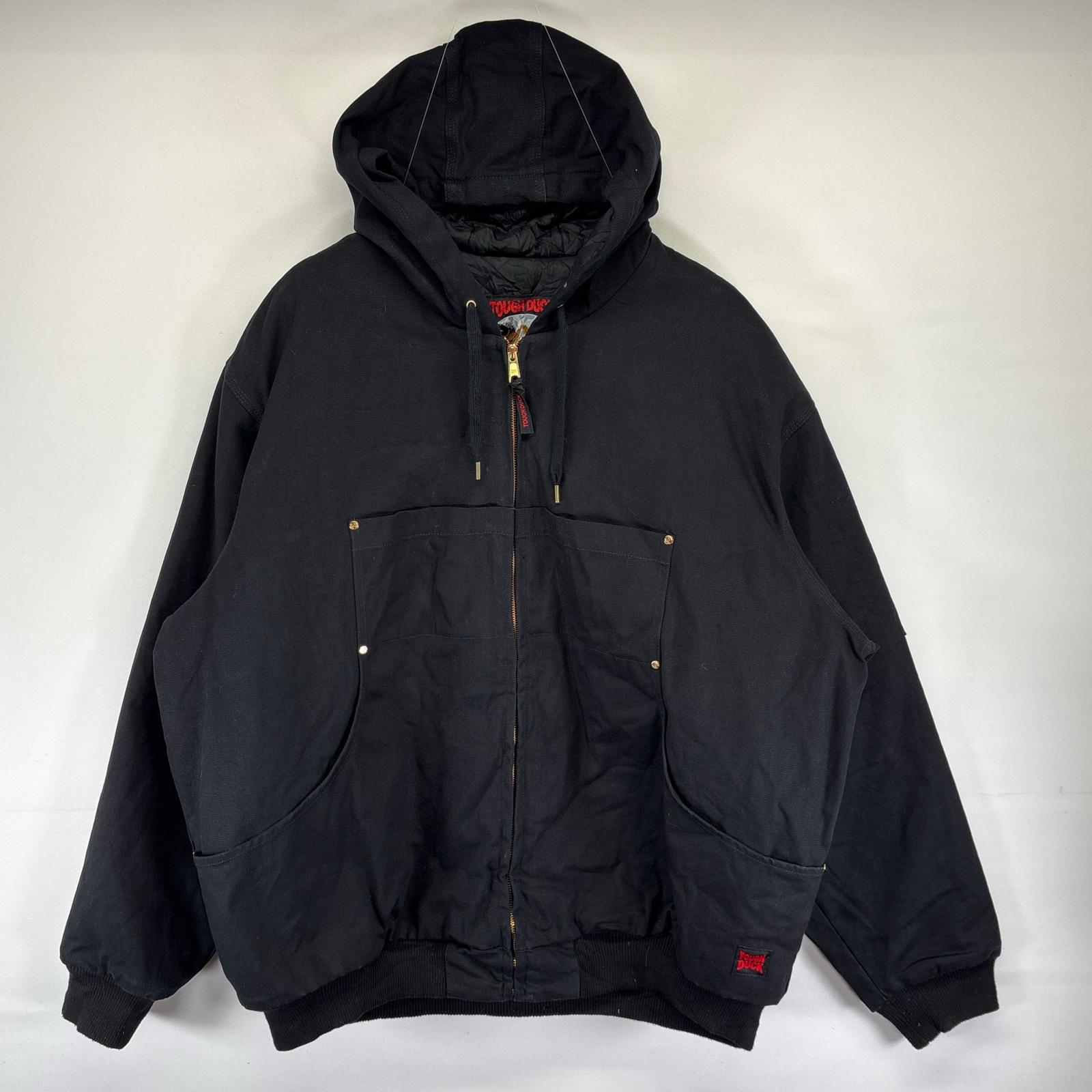 古着 TOUGH DUCK ダック ジャケット フルジップ ワンポイント ロゴ 大きいサイズ フルジップ 4XL ブラック系 メンズ