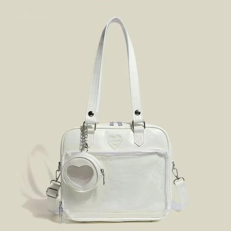 キャンバス ショルダーバッグ 痛バ 痛ば クリアバック ビニールバッグ 透明 ビニールバック 痛バック 斜め掛け 小さめ 収納 持ち運び 缶バッジ 缶バ ファスナー かわいい