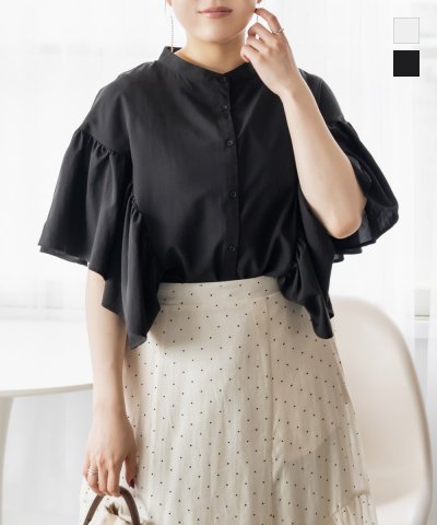 大きいサイズ レディース LL 3L 4L XL XXL XXXL ショルダーフリルブラウス