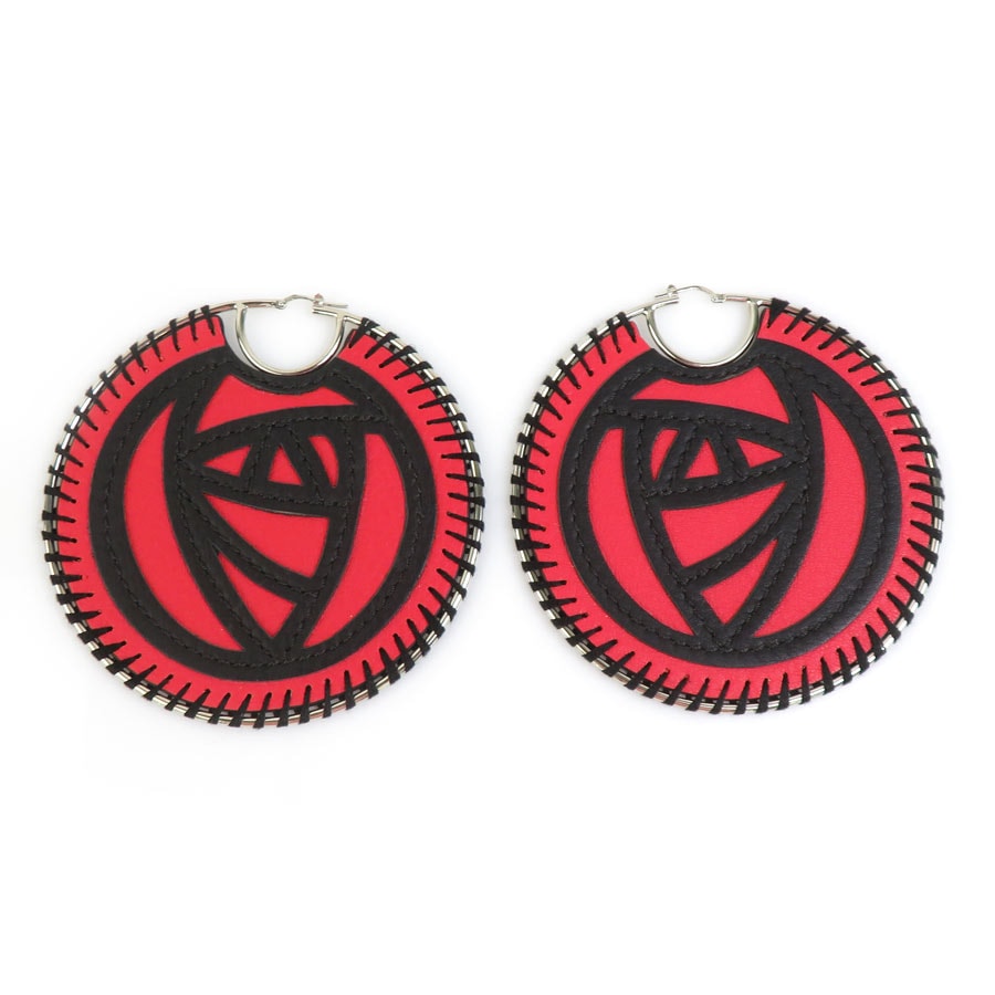 ロエベ LOEWE ピアス レザー/メタル レッド×ブラック レディース h31469a