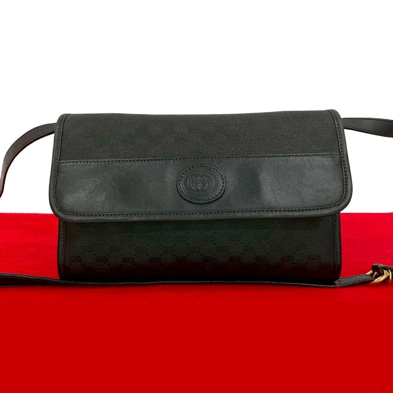 ヴィンテージ マイクロGG ロゴショルダーバッグ レザー PVC ブラック 88231