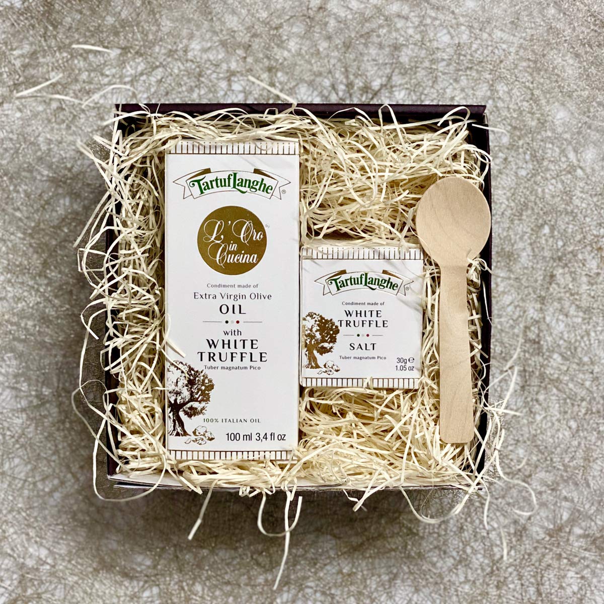 タルトゥフランゲ社 白トリュフオイル 100ml 白トリュフ塩 30g 高級 セット 木のスプーン ギフトボックス付