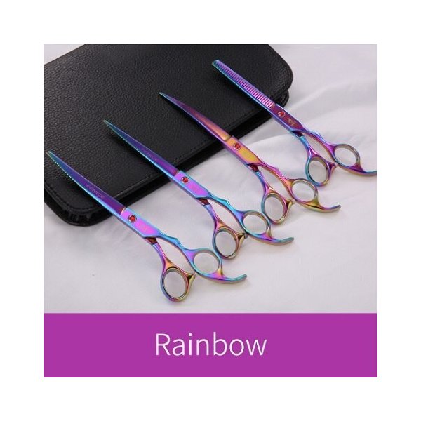 フェニス新しいデザインカラフルな7.0インチペットグルーミングはさみセットストレート細く湾曲したはさみ Multi