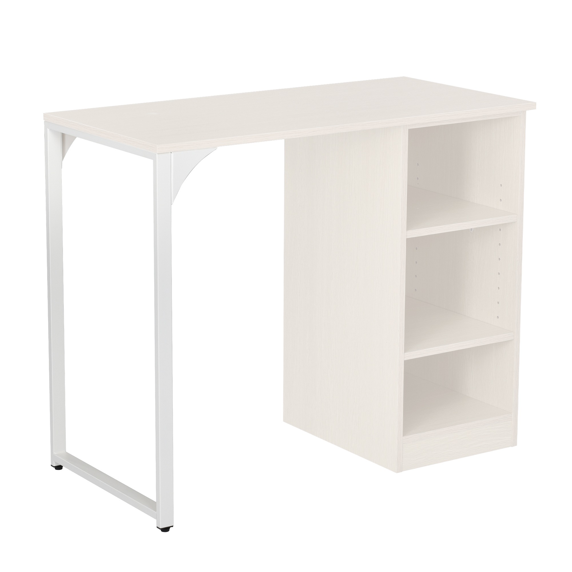 【国内発送】406【新品登場】　【ホワイト】　パソコンデスク 3段シェルフ付 オフィスデスク 簡易デスク 木製 ミシン台 学習机 アジャスター付き 6,322円