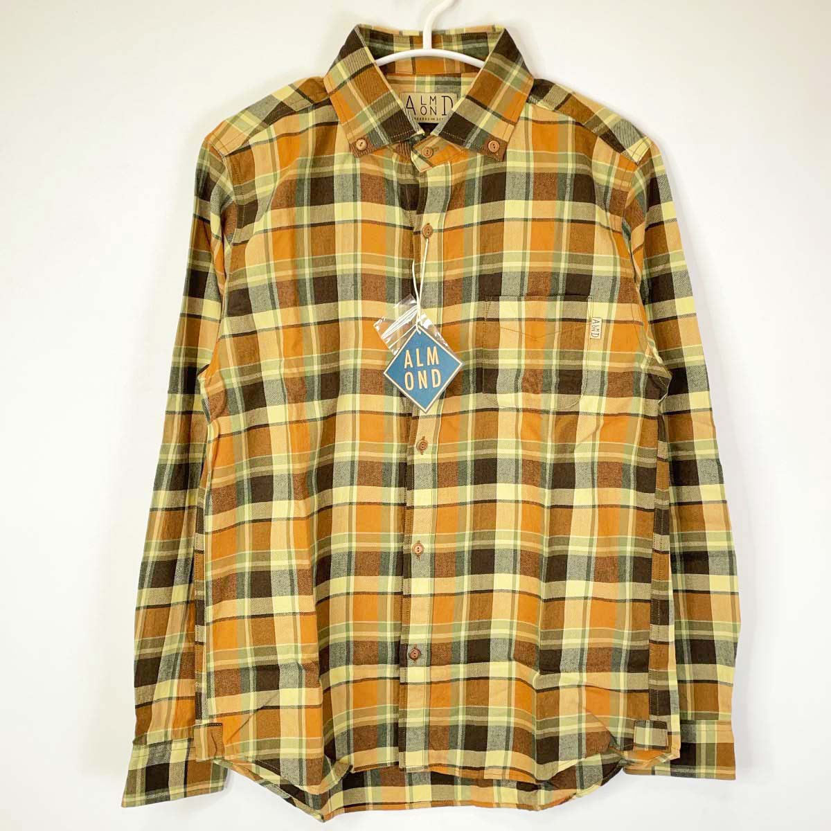 【中古・未使用品】Almond Surfboards & Design フランネルシャツ L オレンジ TK2223 メンズ アーモンドサーフボード