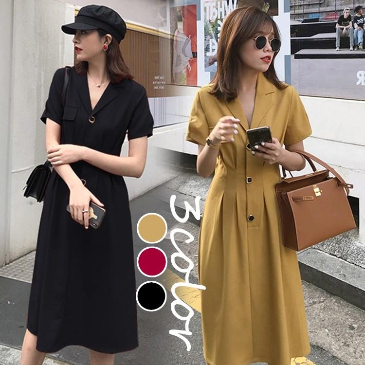 ワンピース レディース 夏 半袖 膝丈ワンピース 通勤ワンピース 韓国風 Vネック Aライン オシャレ 欧米風 大人 カジュアル きれいめ 着痩せ 上品 3色