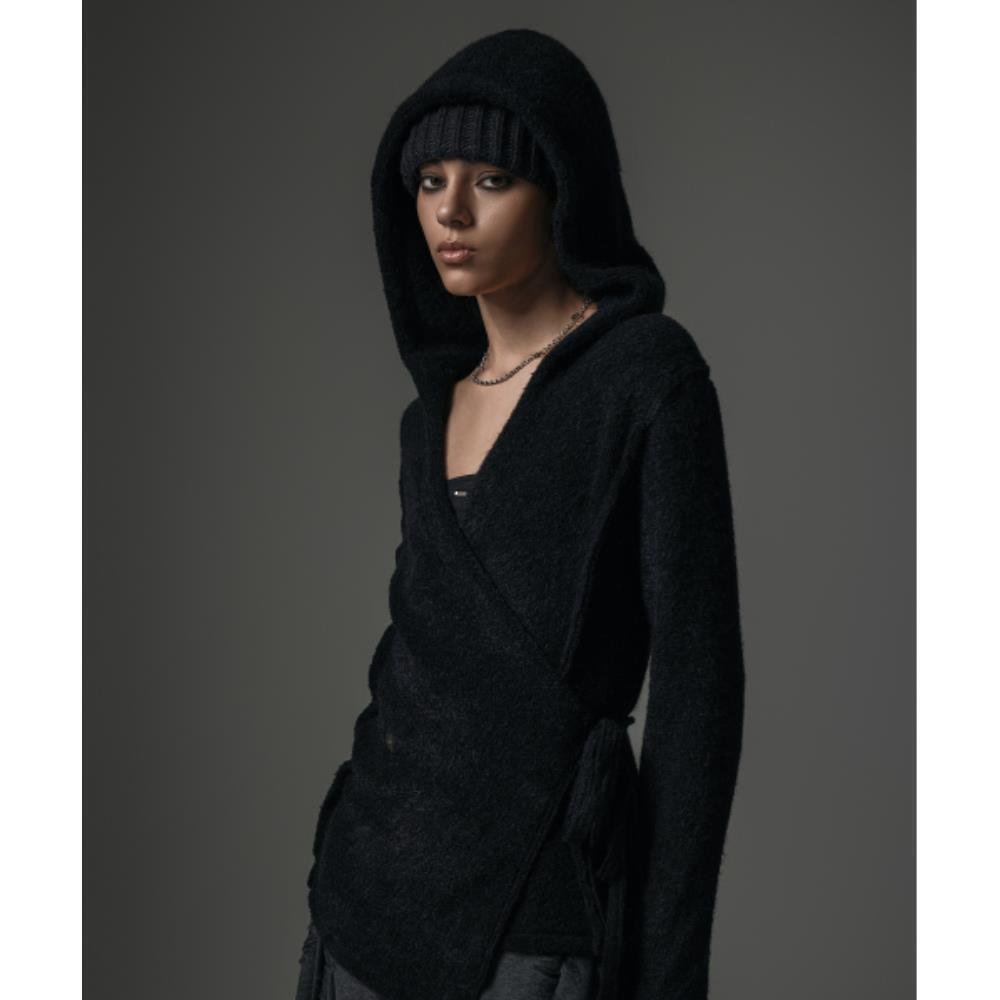 TREEMINGBIRD Terry Boucle Hoodie Wrap Cardigan Black T 21,820円