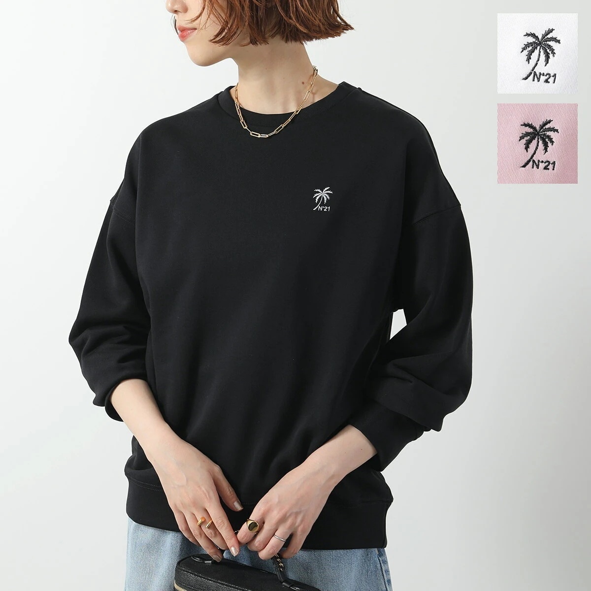 N21 ヌメロヴェントゥーノ トレーナー E031-6329 レディース 長袖 スウェット ロゴ刺繍 コットン クルーネック カラー3色