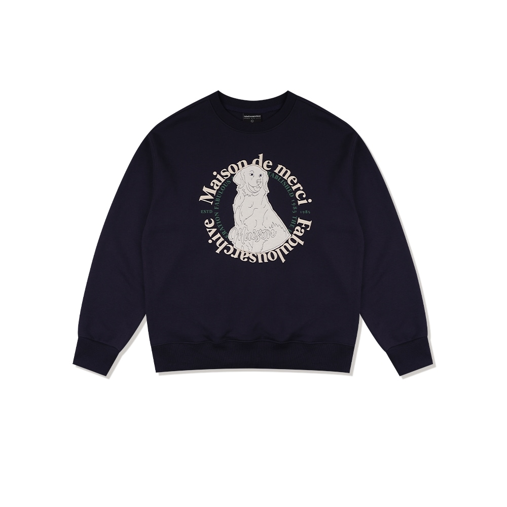 FABULOUS ARCHIVE UNISEX メゾンリトリーバーパッチ ヘビテリーマンツーマンネイビー