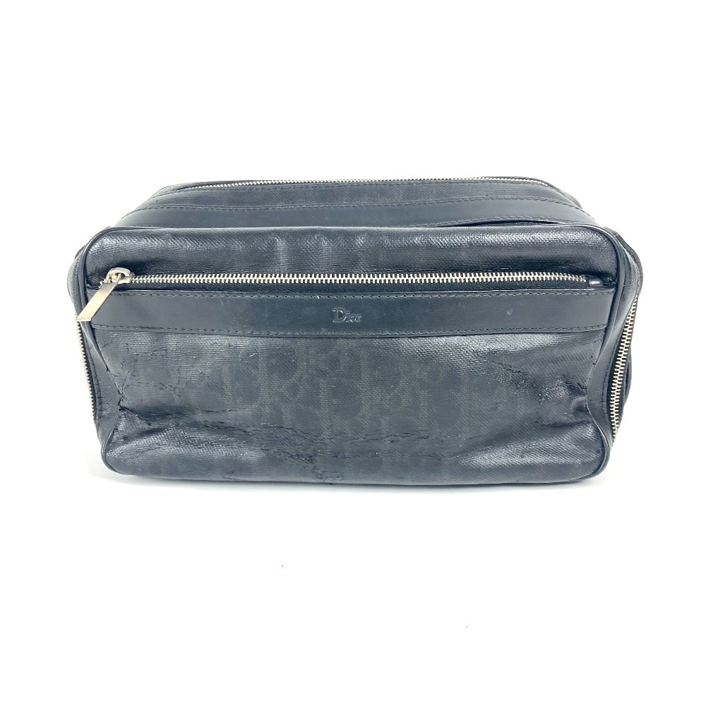 セカンドバッグ トロッター ロゴ ポーチ クラッチバッグ レザー/コーティングキャンバス ブラック