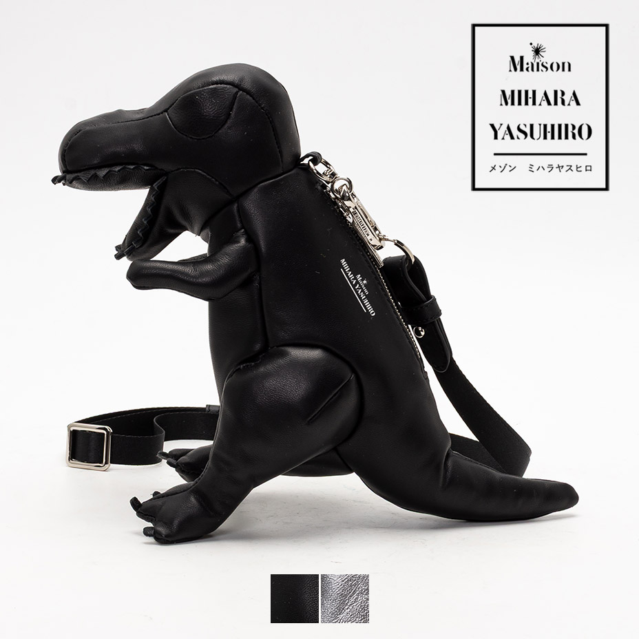 mihara yasuhiro ショルダーバッグ メンズ レディース 斜めがけ 首掛け 韓国 ブランド ミニ 小さめ 肩掛け A14BG709 本革 羊革 軽量 軽い カジュアル ミニバッグ 恐竜 黒
